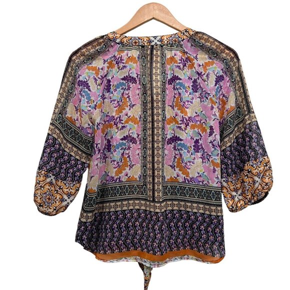 Anthropologie Figueroa & Flower Tunic Front Tie Blouse Sz Petite Small PS - Picture 2 of 13